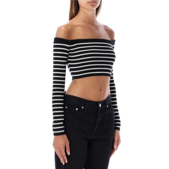 🌸 Saint Laurent Paris Striped Crop Top Size S - Picture 4 of 9
